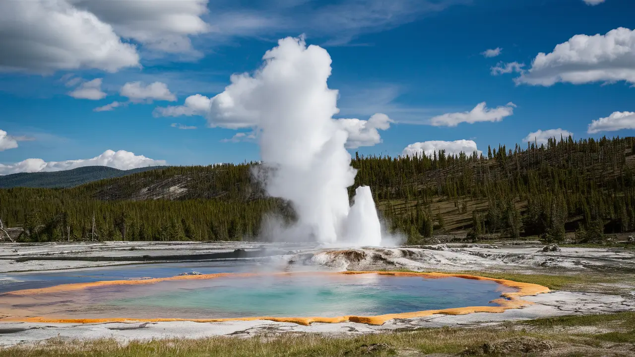 A new geyser eruption in Yellowstone